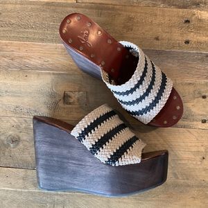 NEW Joie Clogs Wood Wedges Woven Slides Sz 36 6